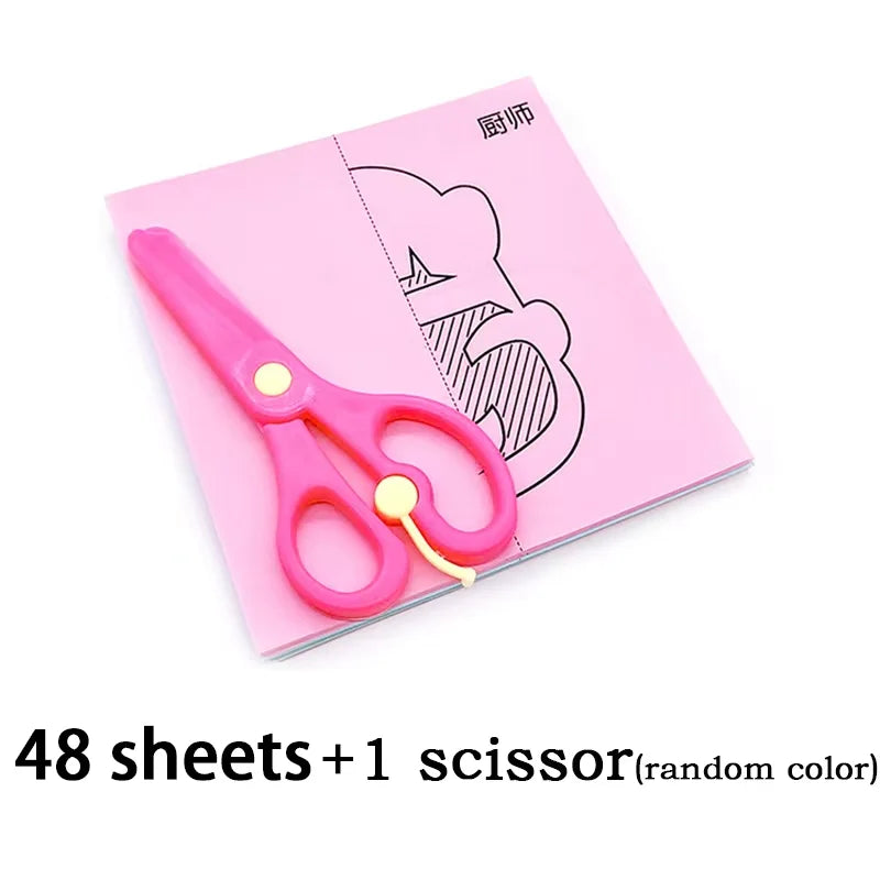 49/91pcs Kids Cartoon Paper Folding Cutting Toy Children Kingergarden Art Craft DIY Learn Scissor Skills Educational Toys