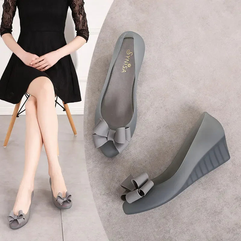 Casual Jelly Shoes Beach Sandal Woman Luxury Loafer Female Beige Shallow Mouth 2023 New Summer Platform Wedge Heels Autumn Black