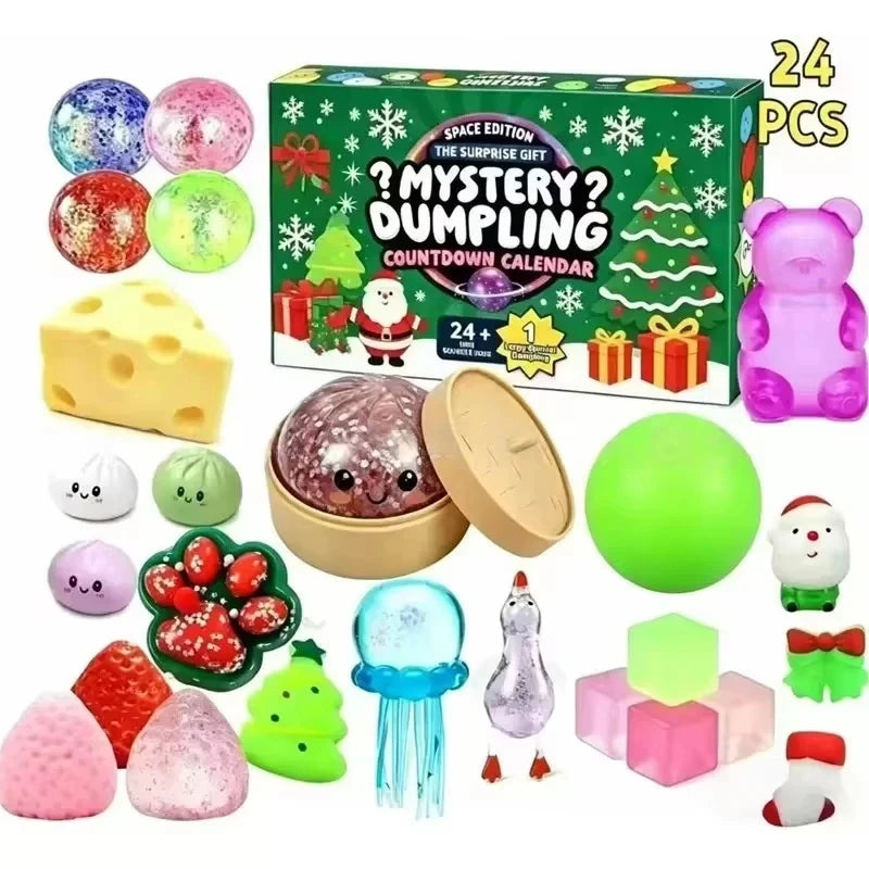 Christmas Dumpling Squishy Advent Calendar – 24 Soft Mystery Surprise Toys