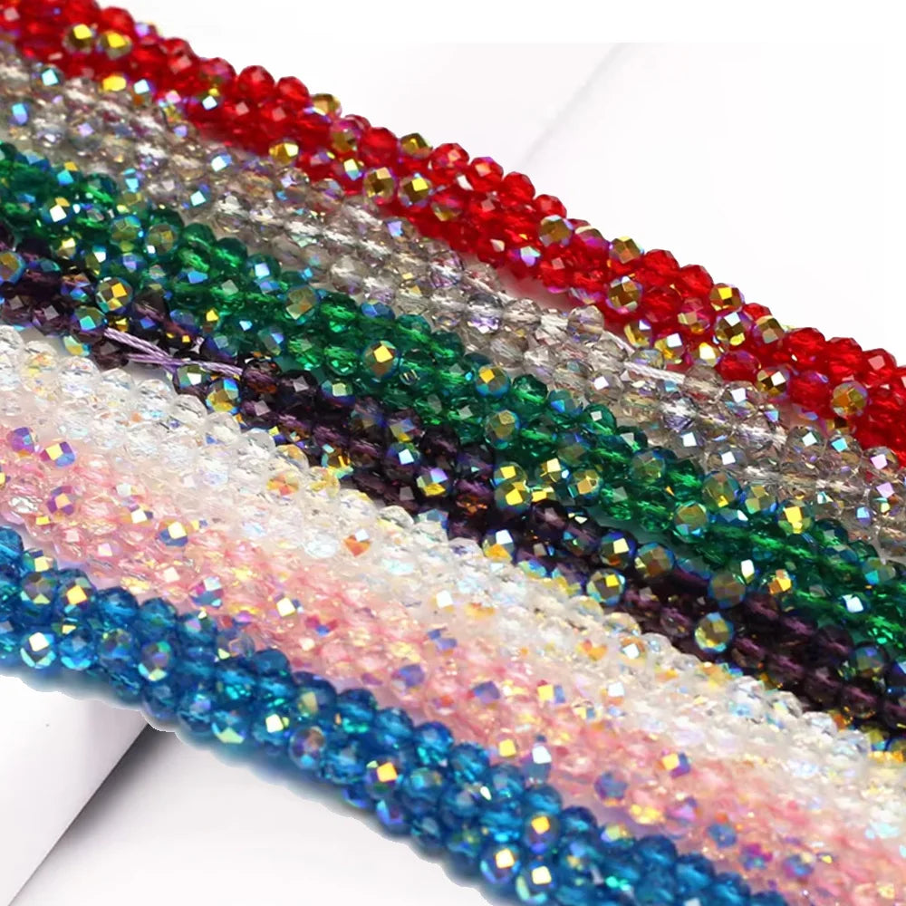 5 Strings Natural Spinel Stone Beads Faceted Round Crystal Spacer Glass Beads Bracelet DIY Jewelry Making Bracelet Necklace