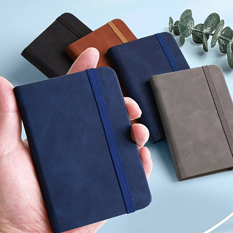 5-Pack Leather Pocket Notebooks, Portable Mini Journals with 100 Pages, Elastic Closure Personal Organizers