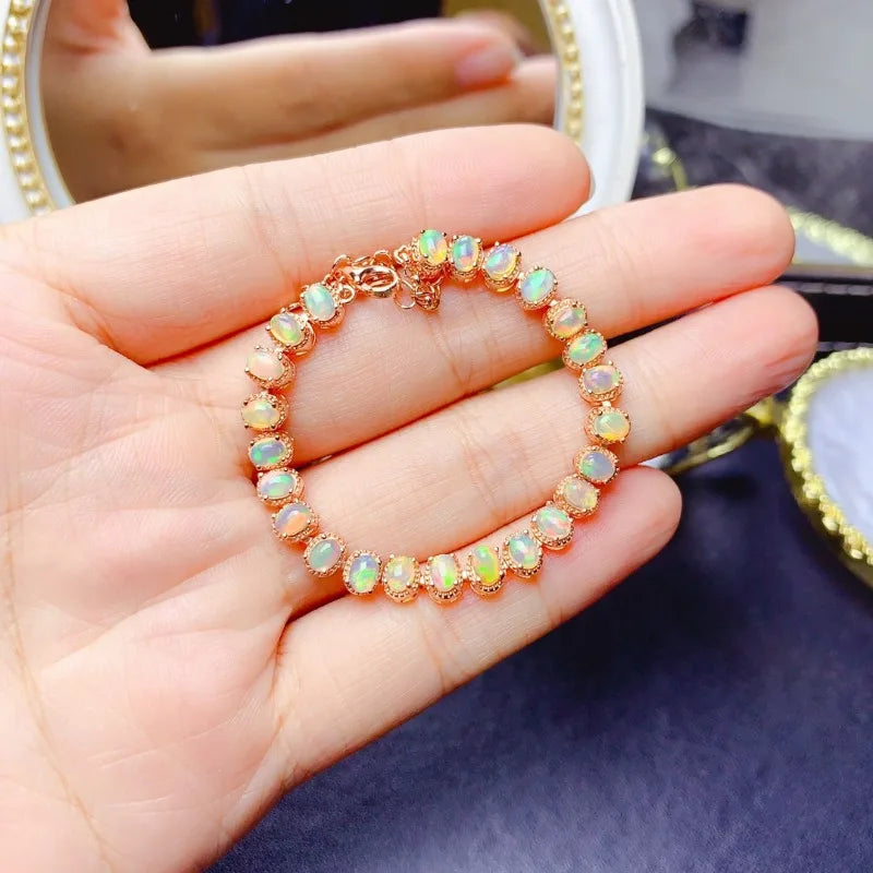 3*4mm Natural Opal Bracelet S925 Sterling Silver for Women Fine Fashion Charm Weddings Jewelry