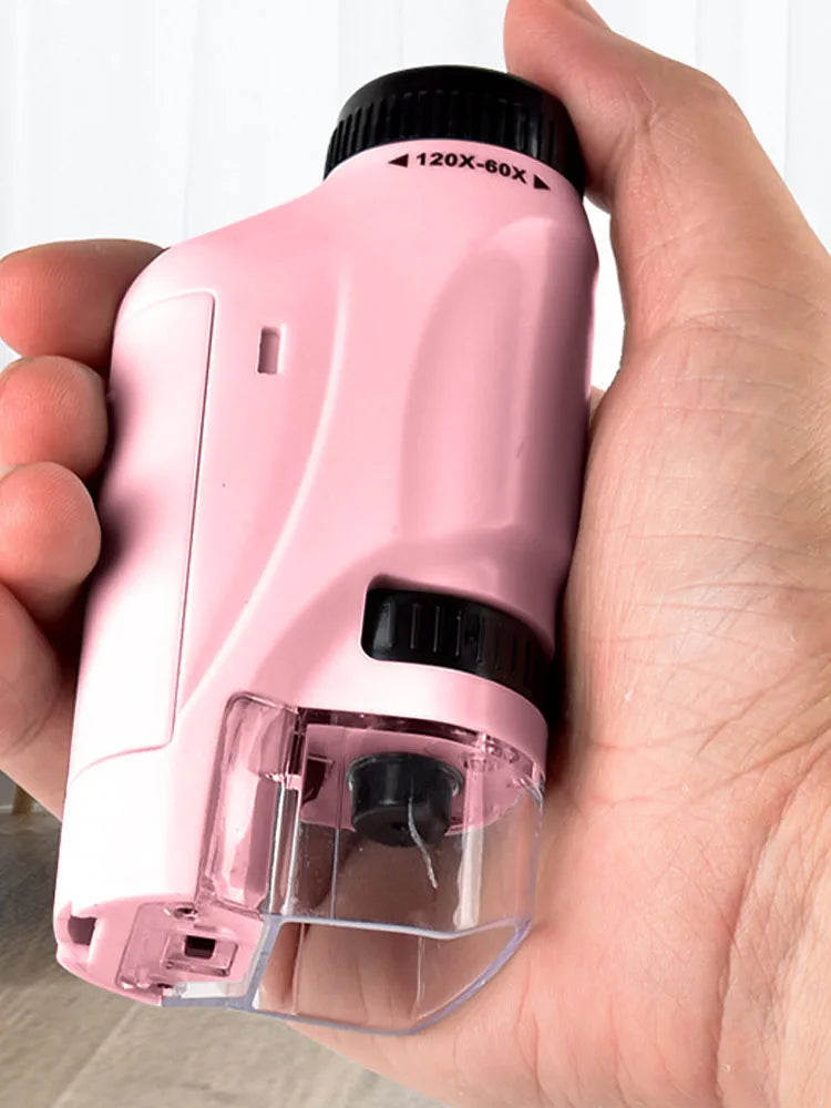 Pocket Microscope Kids Science  Kit 60-120x Educational Mini Handheld Microscope with LED Light Outdoor Children Stem