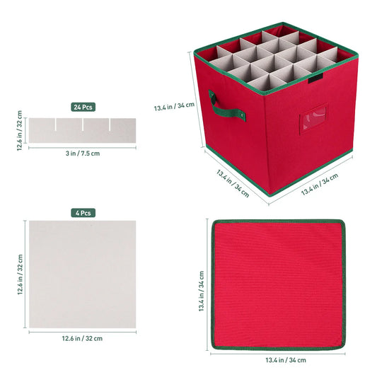 Christmas Ornament Storage Box Red Includes Lid Stores 64 Decorations Heavy Duty Oxford Fabric Organizer Xmas Accessory