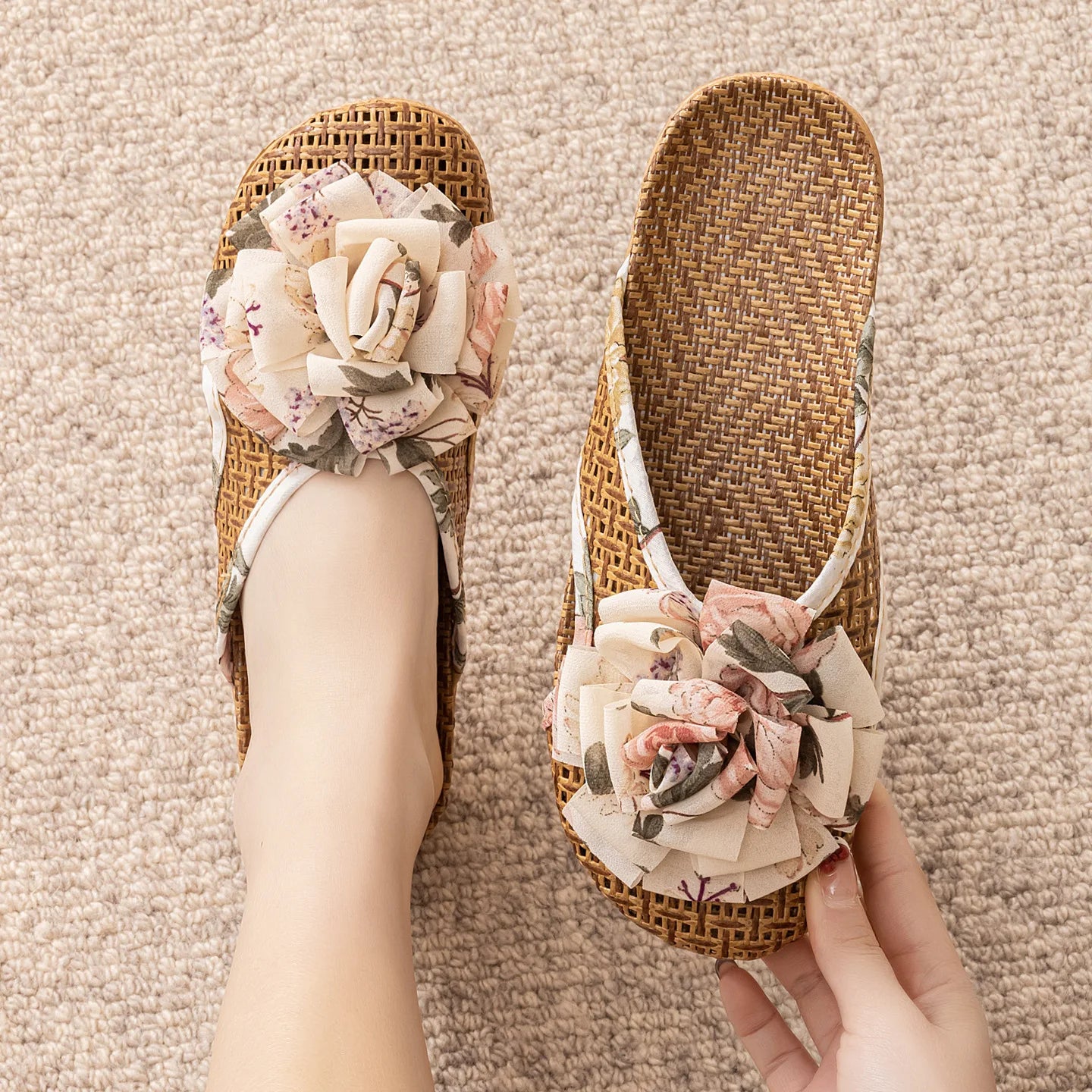 Women's Summer Slippers, Rattan Floor Slippers, Home Cooling Slippers, Indoor Bamboo Woven Slippers, Non-Slip Household Slippers
