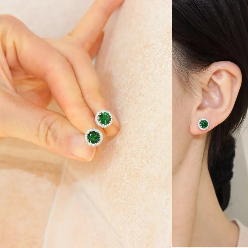 Natural Ruby Earrings for Women Wedding S925 Sterling Silver Fine Jewelry Round Green/red Diamond Luxury Brincos Women Earring