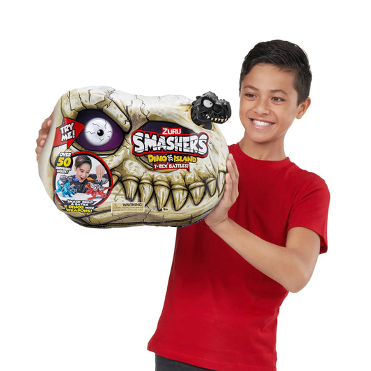 ZURU Smashers Dino Island T-Rex Battles Playset 50+ Surprises Triceratops Dinosaur Battling Toys Collectible Surprise Skull Toys