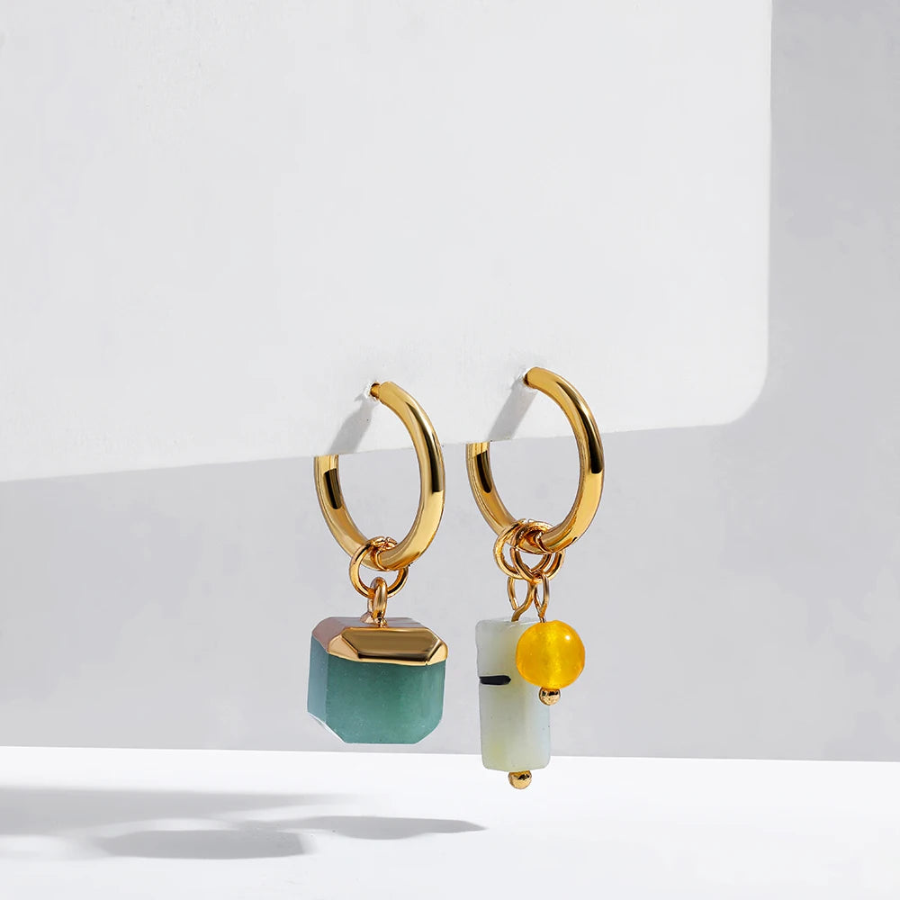 Vintage Natural Stone Agate Classic Drop Earrings Simple Crystal Rectangle Bead Asymmetric Earrings Bohemia Jewelry Female