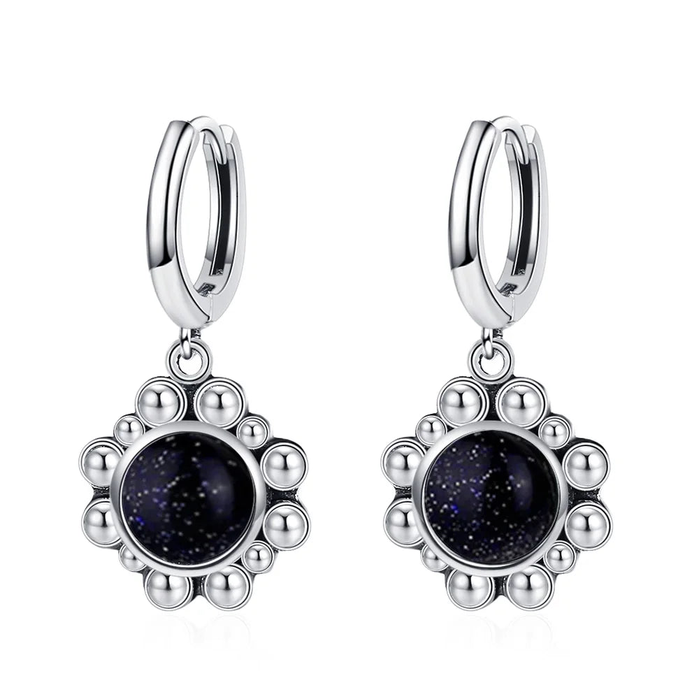 New Elegant Natural Kyanite S925 Silver Drop Earrings for Women Vintage Jewelry Wedding Engagement Hoop Earrings Gifts