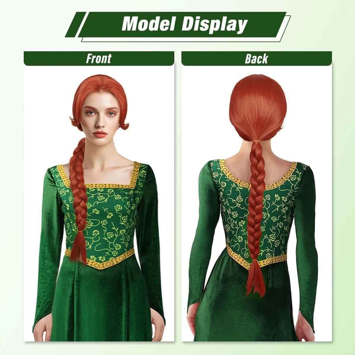 Synthetic Long Braid Reddish Brown Wig for Women, Fiona Wig Princess Red Brown Movie Wig for Halloween Costume Cosplay Party