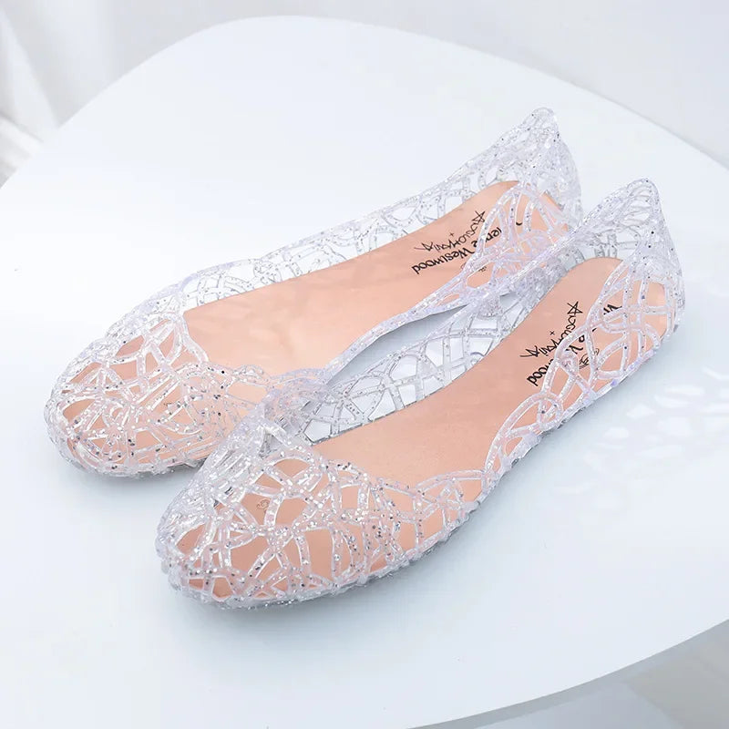 Sandals Summer Women Casual Sandals Hollow Breathable Shoes Fashion Round Toe Shoes Crystal Jelly Nest Crystal Slippers Shoes