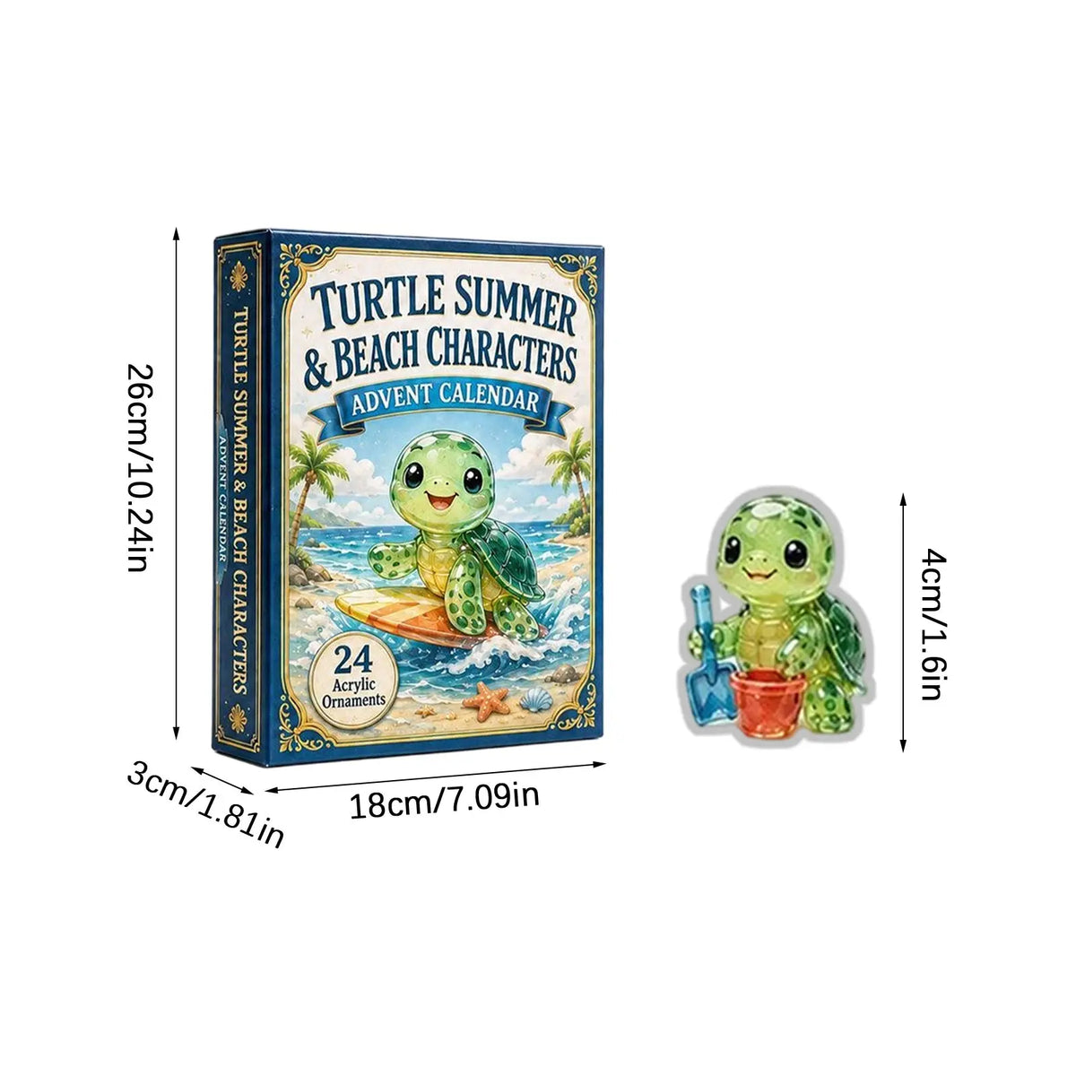 2D Acrylic Surfing Turtle 2026 -Day Countdown Advent Calendar