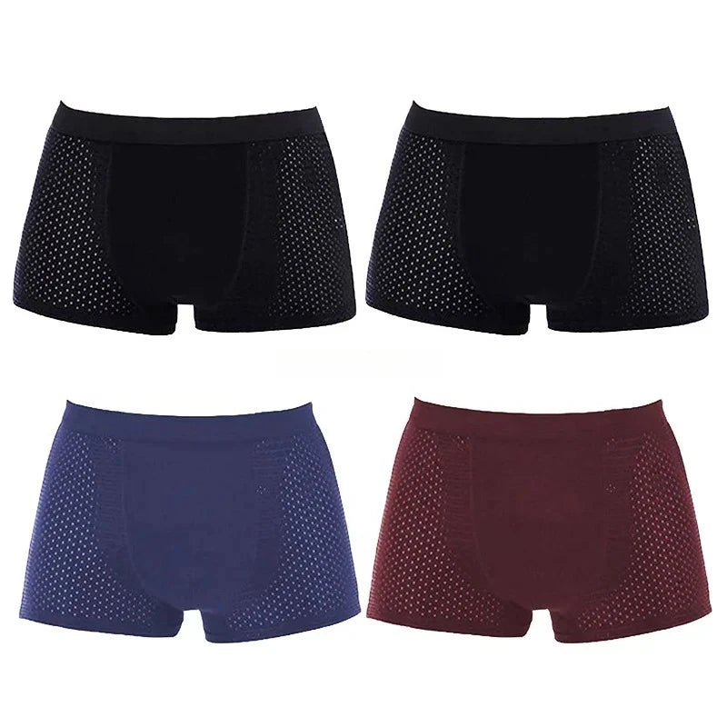 4Pcs Men's Bamboo Boxer Briefs Ultra Soft Anti Odor Underwear Breathable Mesh with Ventilation Holes Stretch Comfort for Daily