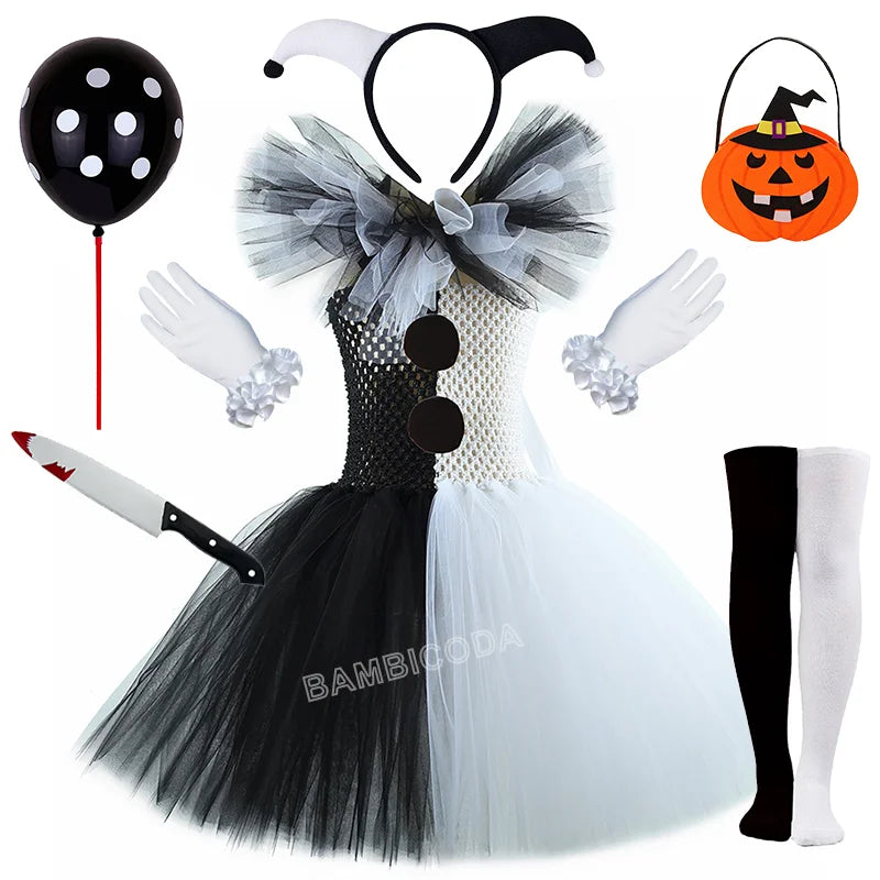 The Clown Costume Terrifier Art Girl Black White Fancy Tutu Dress Horror Joker Dress for Girls Halloween Carnival Party Costumes