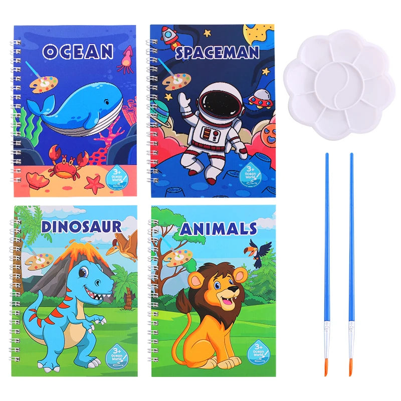 4pcs/set Cartoon Coloring Books DIY Watercolor Painting Book Graffiti Picture Books Painting Drawing Toys for Children Gift