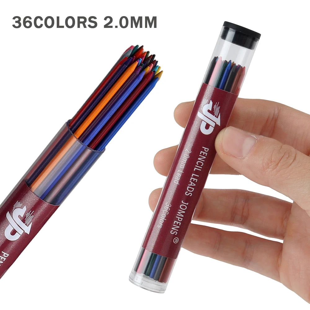 36Pcs/Box 2.0mm Mechanical Pencil Lead Core Round Tube 36 Colors mixed Lead Sketching Painting Writing School Office Stationery