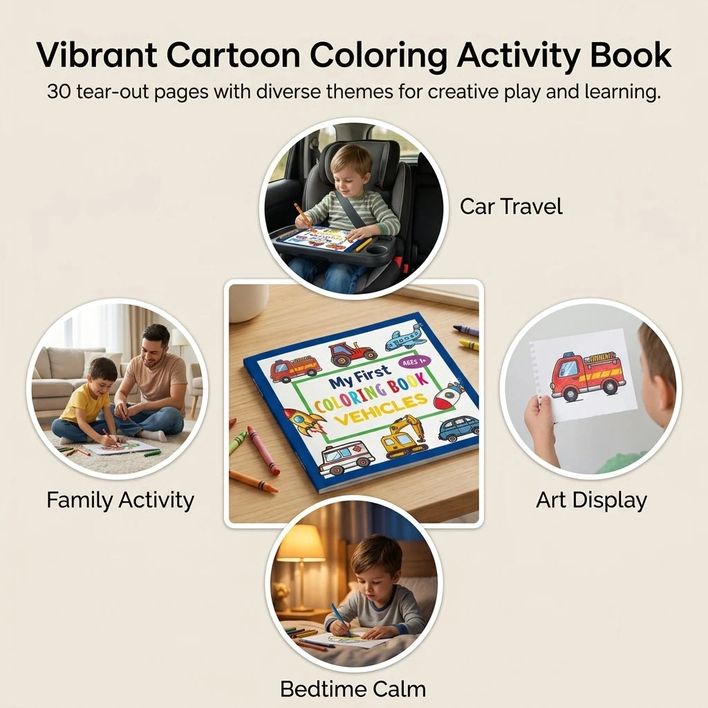 High Weight Paper Coloring Book For Kids Cartoon Vehicles Theme Thick No Bleed Sheets For Boys Girls