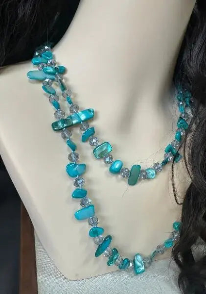 Bohemian Vintage Irregular Natural Stone Necklace for Women Handmade Crystal Beads Double Layer Long Sweater Chain Jewelry Gift