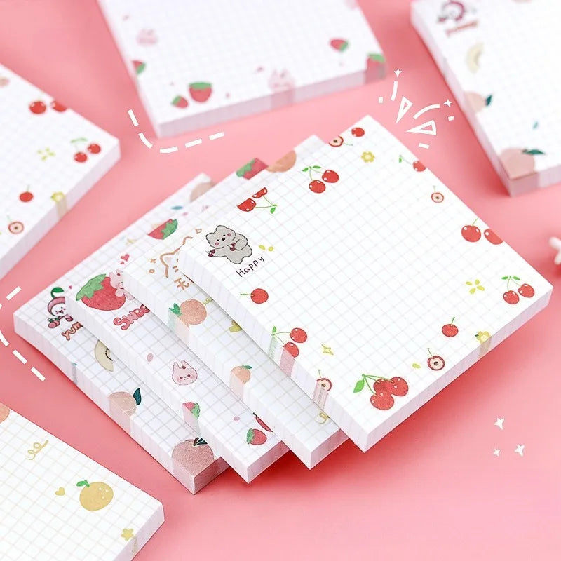 100sheets Kids Cartoon Fruit Pattern Sticker Posted It Memo Grid Paper Notebook Message Sticky Notes Notepad Pads Posits Sticker