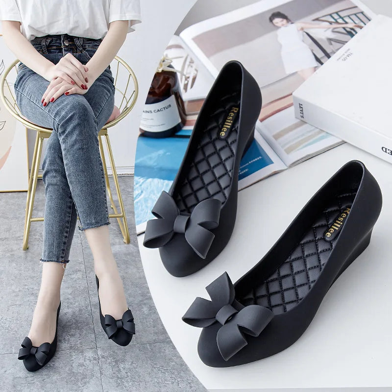 Casual Jelly Shoes Beach Sandal Woman Luxury Loafer Female Beige Shallow Mouth 2023 New Summer Platform Wedge Heels Autumn Black