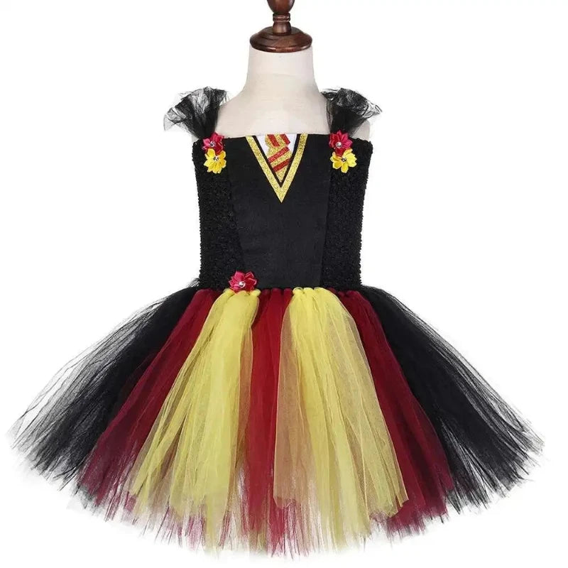 Kids Harri Poter Costumes for Girls School of Wizardry Fancy Dresses with Magic Wand Glasses Children Carnival Halloween Outfit