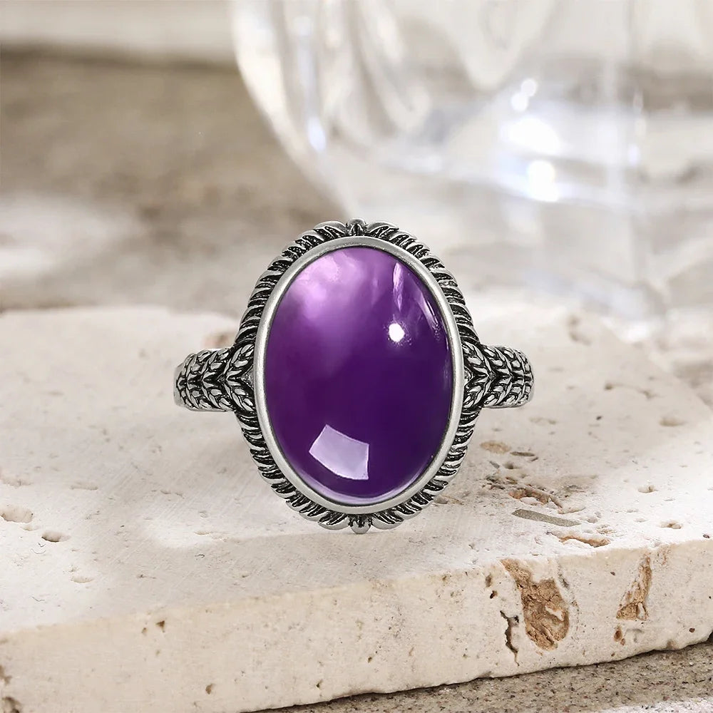 S925 Sterling Silver Vintage Ring With Natural Amethyst Two Stone Ring Waterdrop Shape Fine Jewelry Gifts for Women