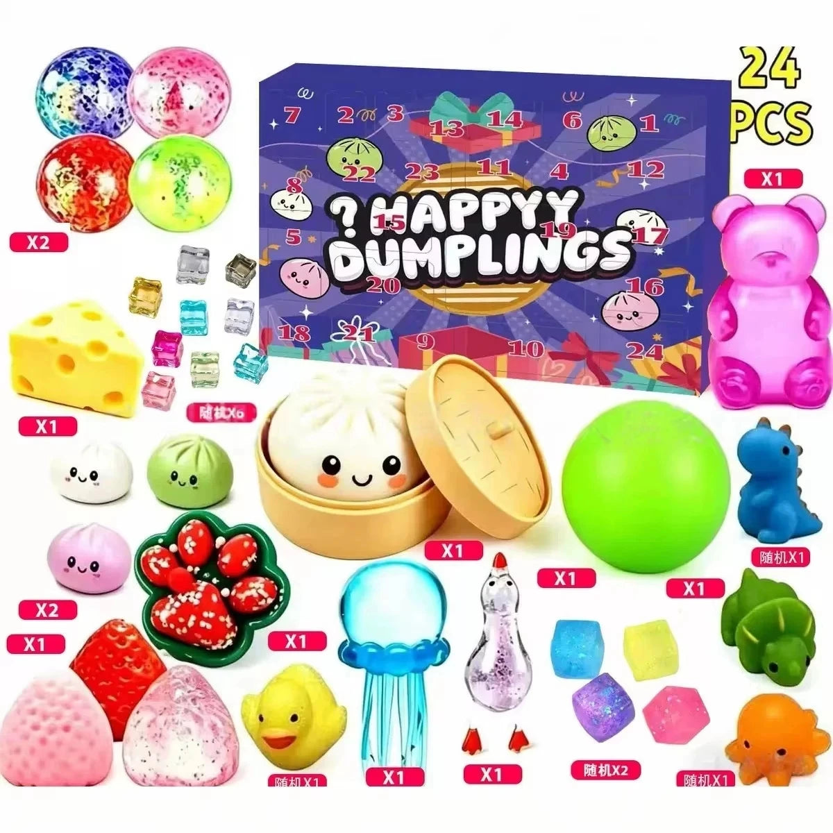Christmas Dumpling Squishy Advent Calendar – 24 Soft Mystery Surprise Toys