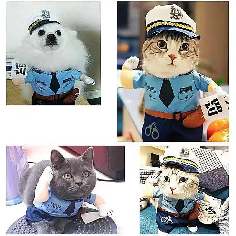 Cat Uniform Policeman Costume Outfits With Hat Pet Themed Party Supplies Pet Dog Cat Halloween Costume For Party Christmas