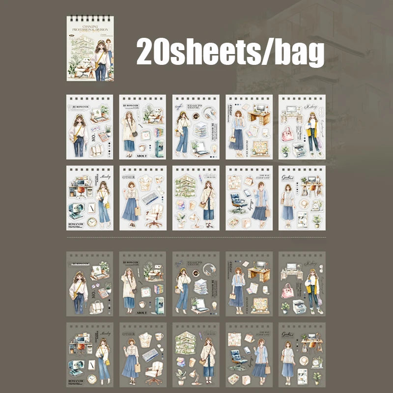 20 Sheets Career Sticker Book for Journal Scrapbooking DIY Planner Phone Case Decoration Kids Adults Craft Art Supplies
