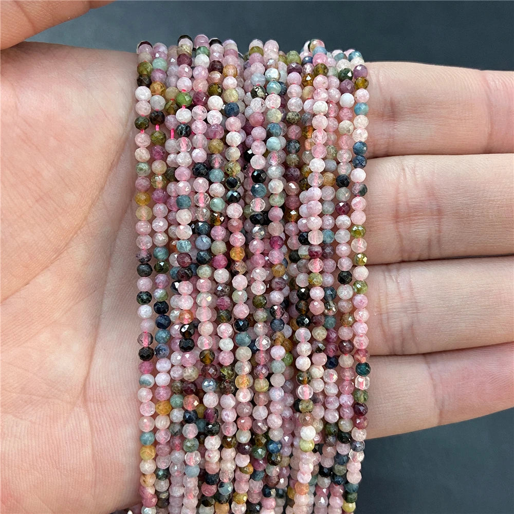 2mm 3mm 4mm Faceted Natural Stone Pink Rose Quartzs Crystal Beads Round Amethysts Loose Beads for DIY Jewelry Making Necklace