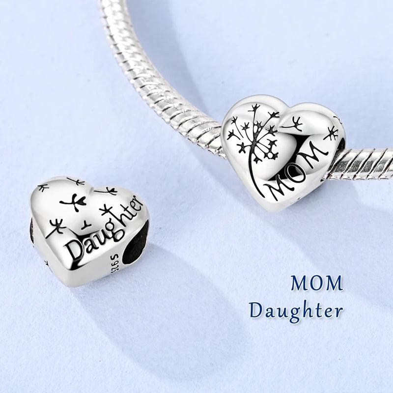 925 Sterling Silver Mother's Day Charms Mother Daughter Heart Animal Elephant Rabbit Pendants Fit Bracelets DIY Jewelry Gift