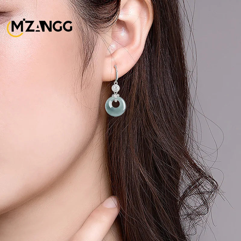 Natural A-Grade Blue Water Jadeite Hoop Earrings - S925 Sterling Silver Fashion Women's Jewelry, Worthy Elegant Accessories Gift