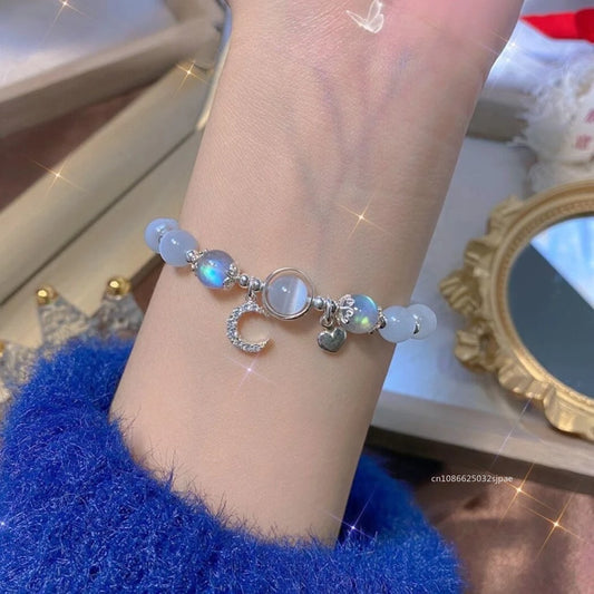 Cat's Eye Stone Bracelet Moonlight Natural Crystal Bracelet Ins Flower Fox Feather Tassel Bracelets Friendship Gifts 2025