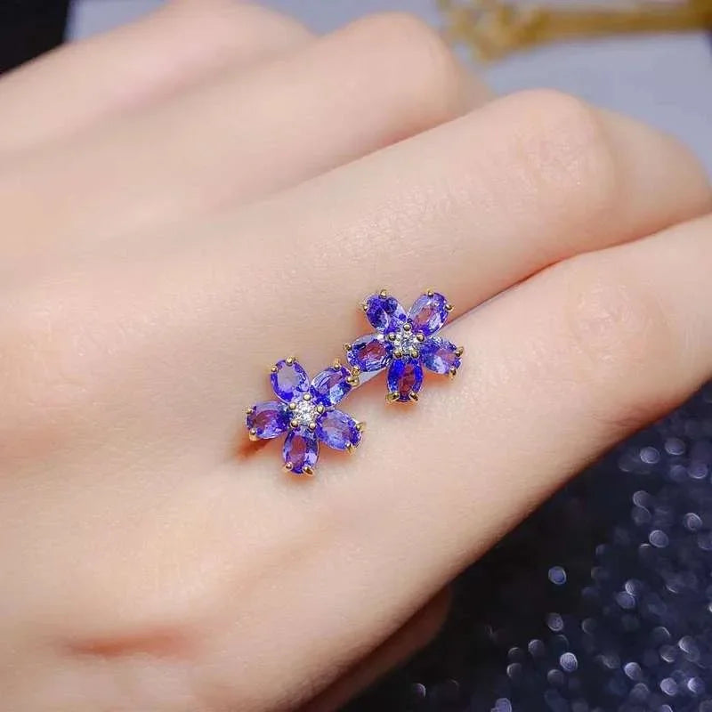 Natural Tanzanite Stud Earrings Women's Blue Gemstone Delicate S925 Sterling Silver Jewelry Free Shipping Clearance Sale