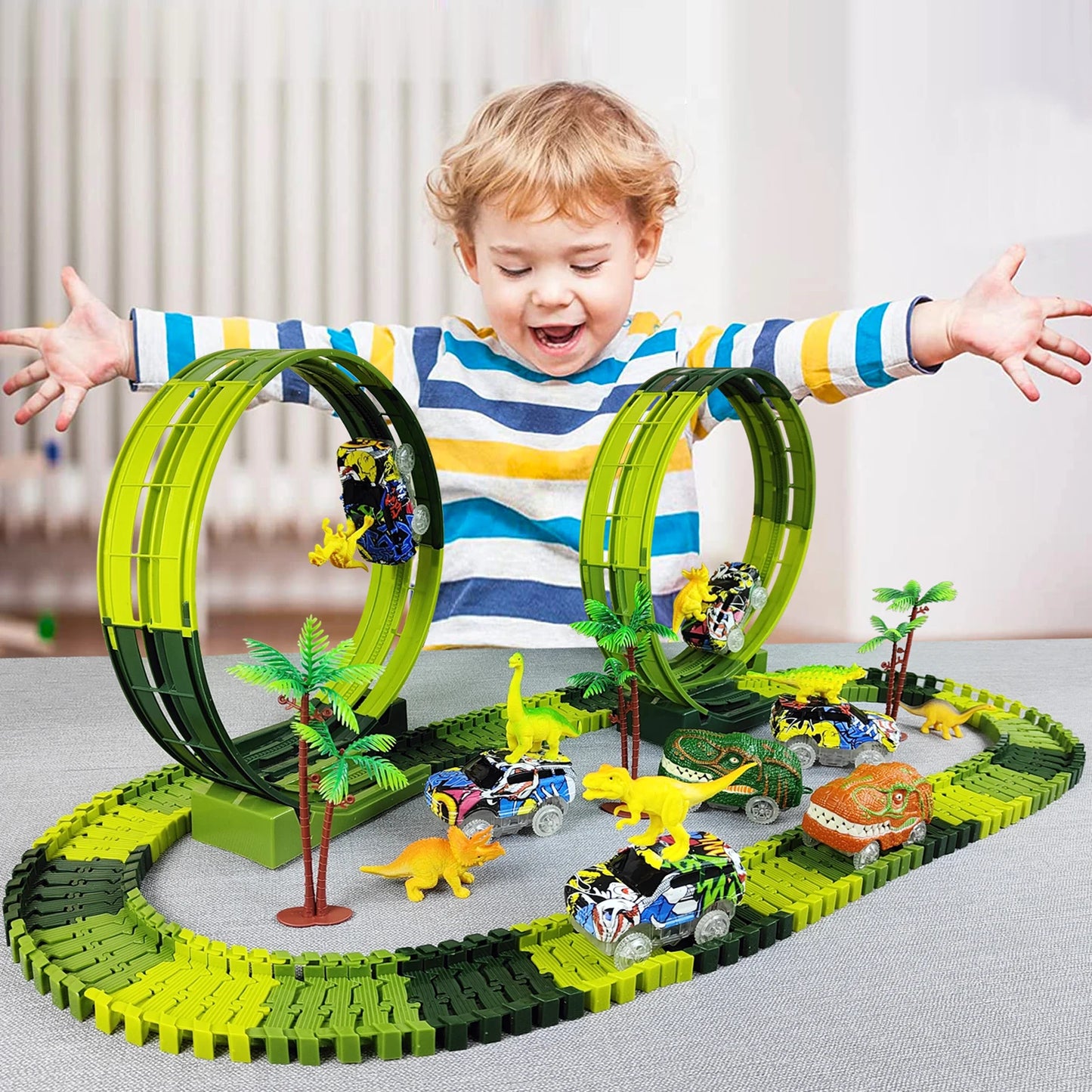 Electric dinosaur Track car Magic Climbing Railway Toy Car Flexible track Toy Cars Educational Toys For Boys Quality Toy For Kid