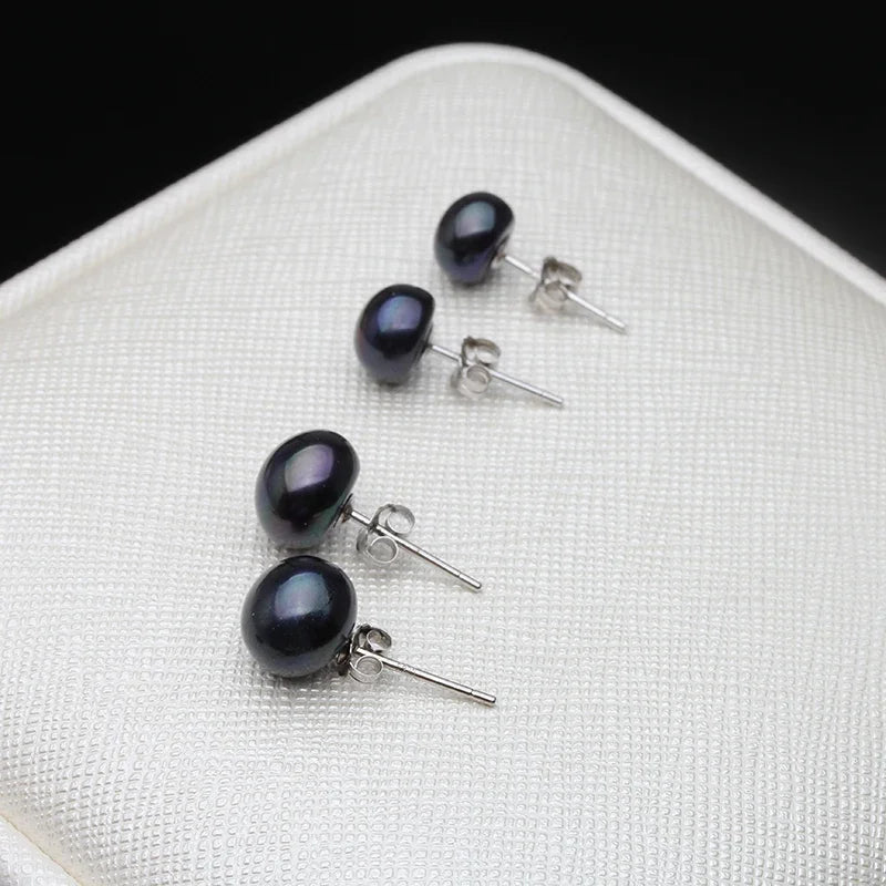Classic Natural Freshwater Pearl white pink purple black gray 925 sterling silver Stud Earring Jewelry for Women Super Deal