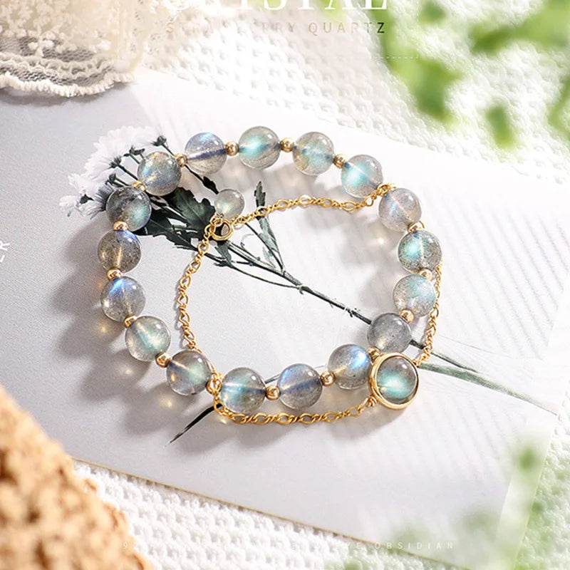 ITSMOS Natural Labradorite Bracelet Crystal 14K Gold Filled Spiritual Healing Elegant Gemstone Bracelet Jewelry Pulseras Mujer