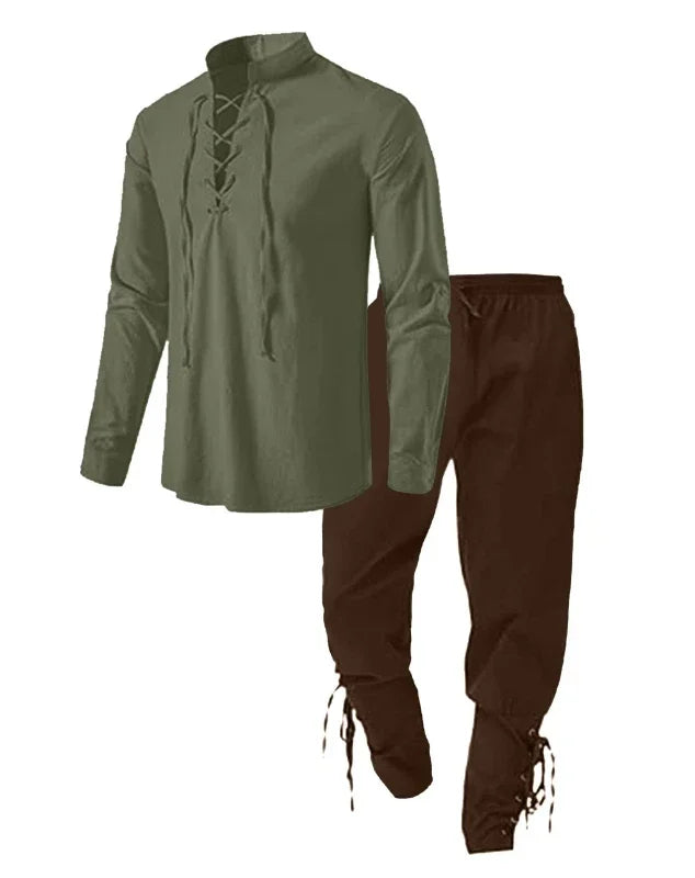 2Pcs Retro Vintage Medieval Renaissance Cosplay Costume Outfits Pirate Viking  Halloween Casual Daily LARP Ren Faire Shirt Pants