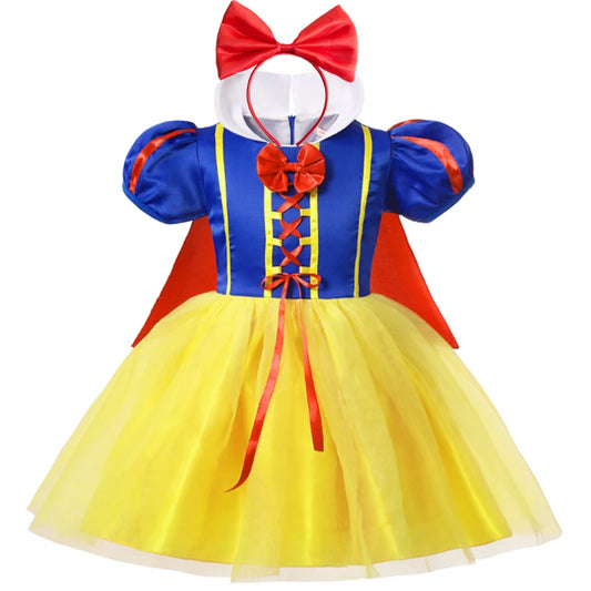 Halloween Girls Snow White Princess Dress Carnival Birthday Costume Party Clothes Dress+Headband+Cape 3PCS Outfits Girls Dresses