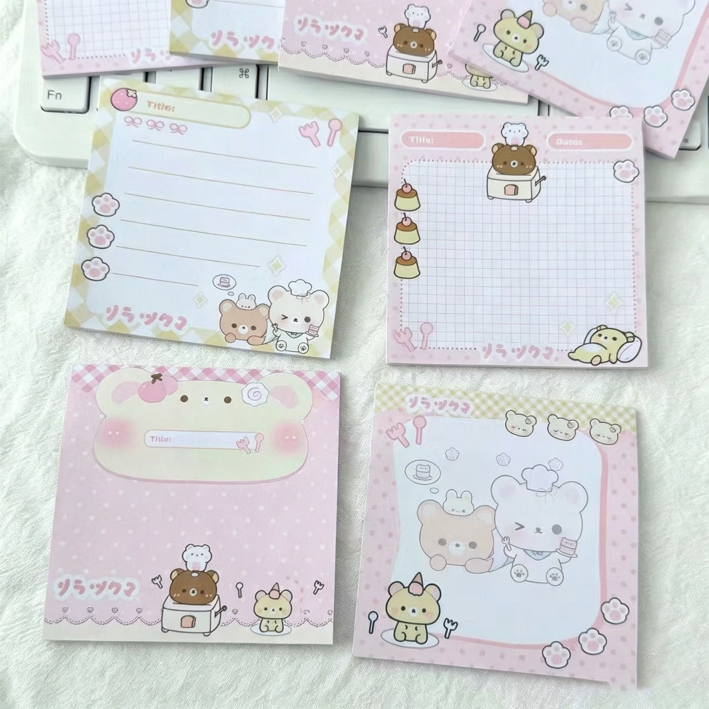 4PC Mix New Original Cartoon Dessert Bear Sticky Notes High-Looking Cute Hand Account Decorative Message Material Post-it Notes