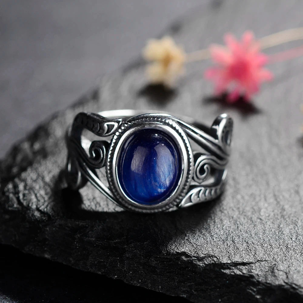 Natural 8x10MM Tiger's Eye Rings Vintage S925 Silver Finger Ring for Women Gift Luxury Rhodochrosite Stone Jewelry