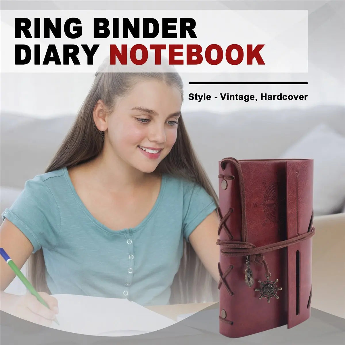 AT54 Retro Personality Journal Notepads Ring Binder Diary Notebook Light brown S