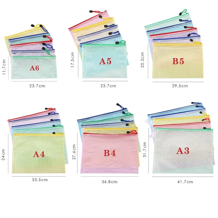 Poly Stationery Storage Folder File Pouch  A4 A5 B4 A3 Snap Button Document Bag Zip File Folder School Office Supplies