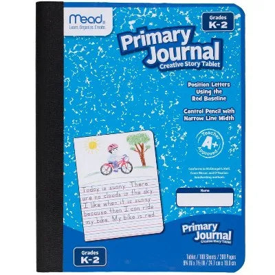 Primary Journal Half Page Ruled Writing Tablet: K-2 Composition Notebook with Picture Space, 200 Pages, Hard Cover for School