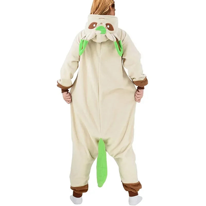 Leafeon Onesies Kigurumi Cosplay Pajamas Winter Warm Sleepwear Pijamas Adults Halloween Full Body Costume Outfit