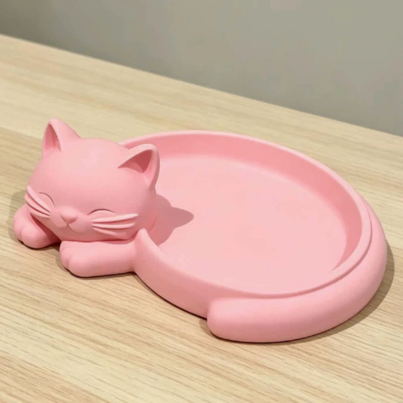 Pink Cat Desktop Organizer Tray,Jewelry Earrings Rings Necklaces S Keys Lipstick Post-It Notes Classification Tray,Jewelry Trays