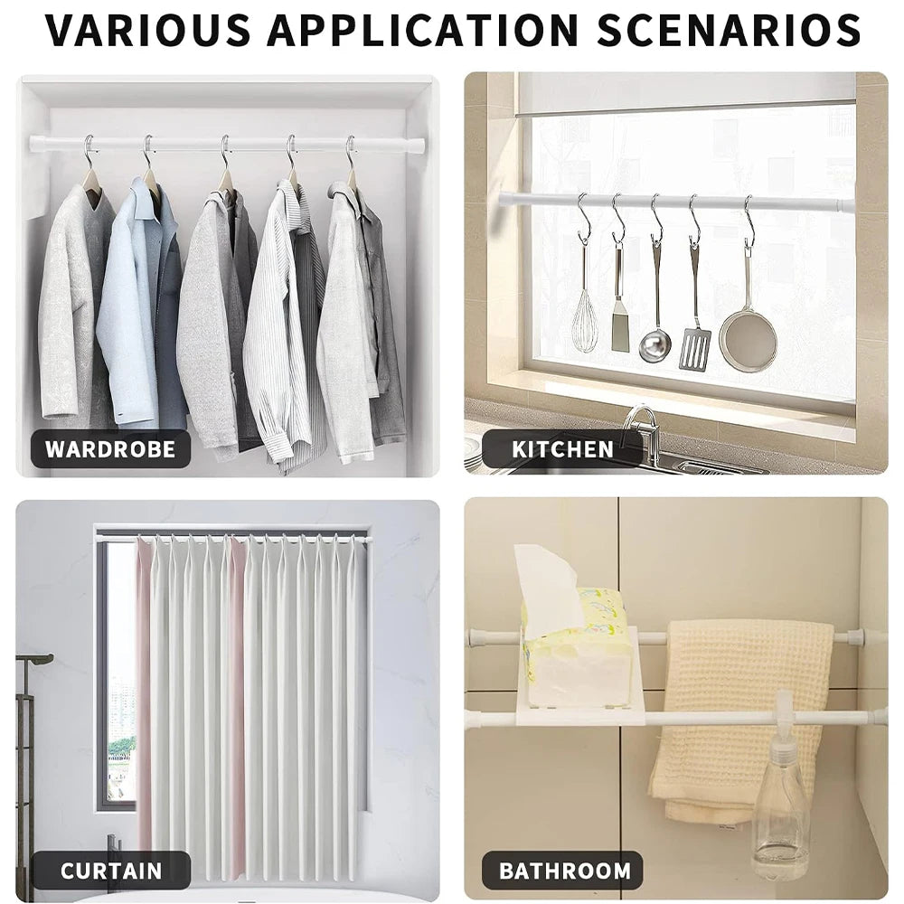 Spring Tension Curtain Rods Durable Adjustable Length Hanging Extendable Telescopic Poles for Bathroom Kitchen Cupboard No Drill