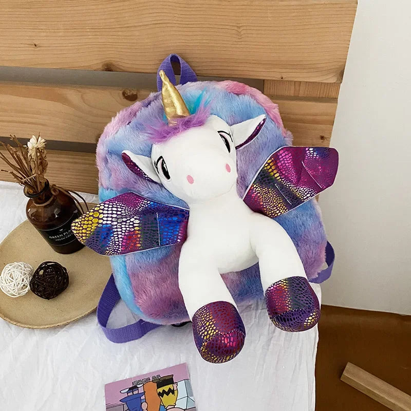 Unicorns Cartoon School Book Bag Backpacks Cute Fashion 3D Fur Backpacks For Girls Travel Backpack Children Schoolbag Kids Gift