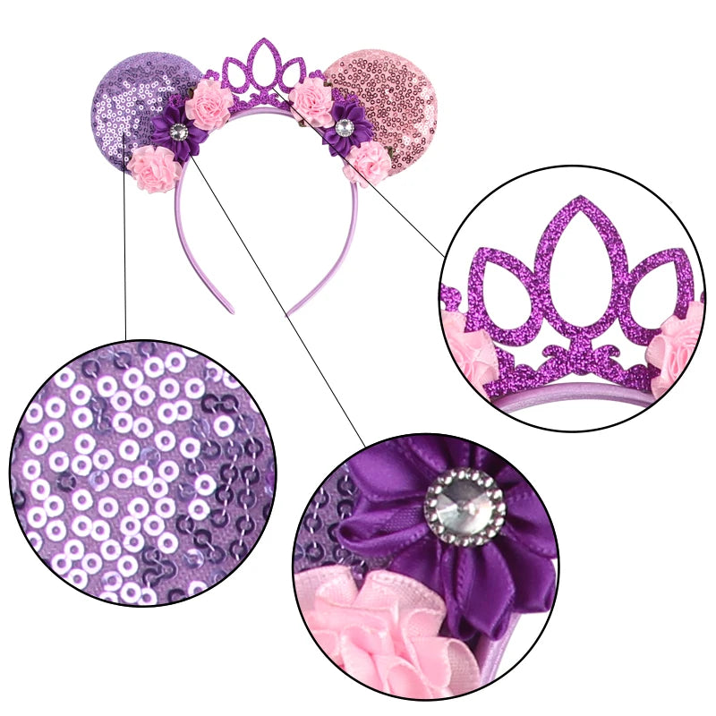 New Christmas Halloween Mouse Ears Headband Cartoon Sequin Bows Headband Birthday Party Princess Cosplay Costume For Women Adult