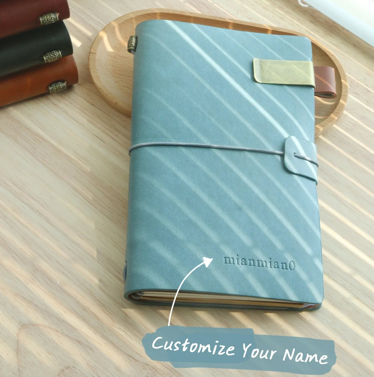Customizable Vintage Leather Journal A6 Travel Notebook with Pen Holder And PVC Cash Card Sleeves Personalized Sketch Journal